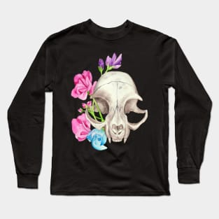 Cat Skull and Florals Long Sleeve T-Shirt